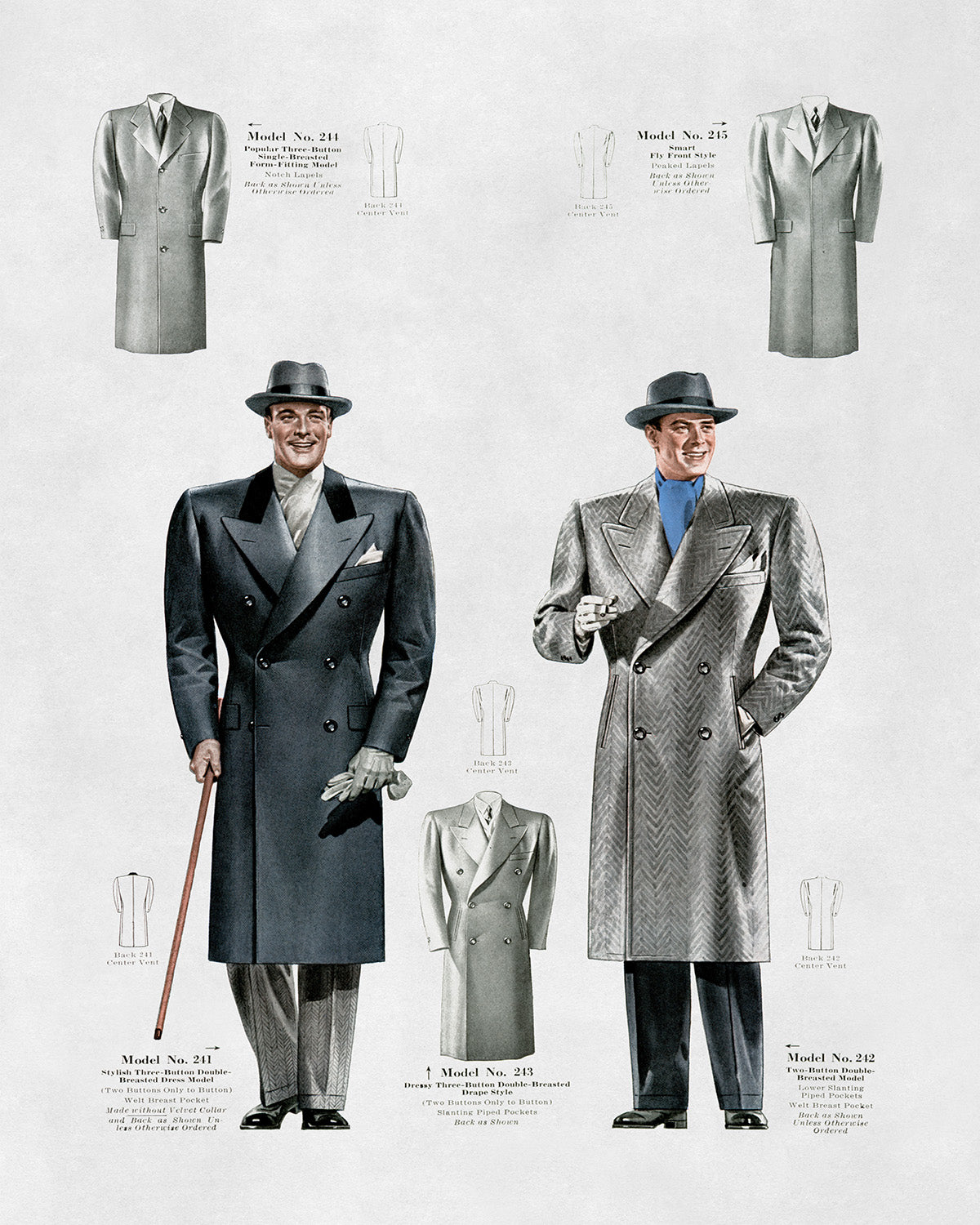 Men's Suit Overcoat Vintage Fashion Print, 1930s-1940s Department Store Catalog, FDS2