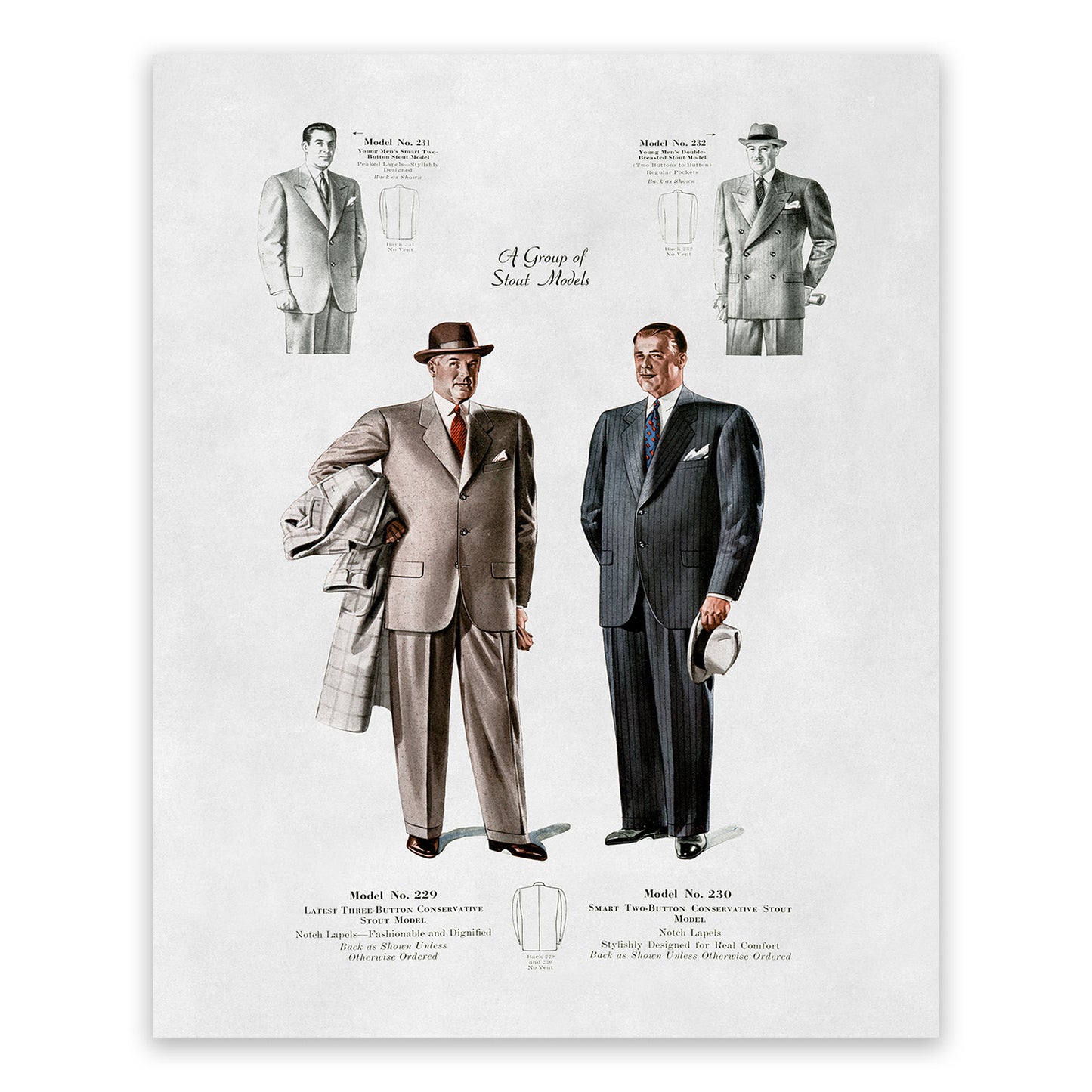 Men's Suit Vintage Fashion Print, 1930s-1940s Department Store Catalog, FDS3