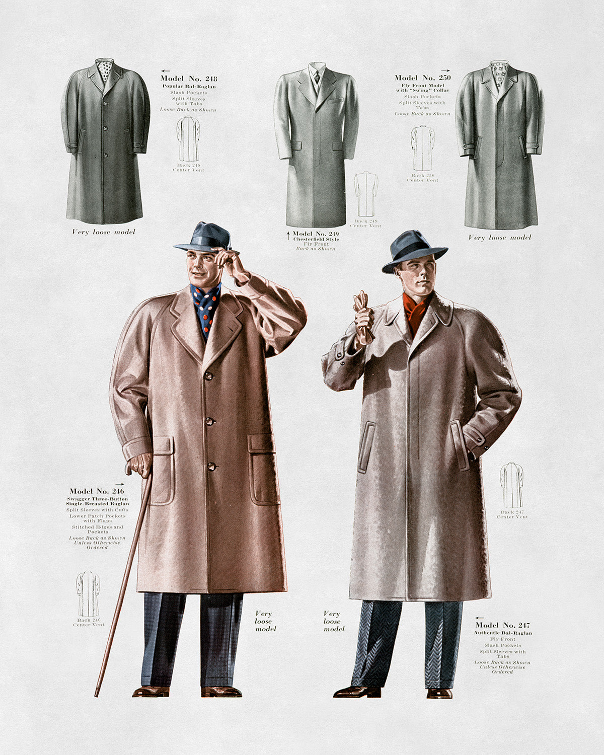 Men's Suit Overcoat Vintage Fashion Print, 1930s-1940s Department Store Catalog, FDS4