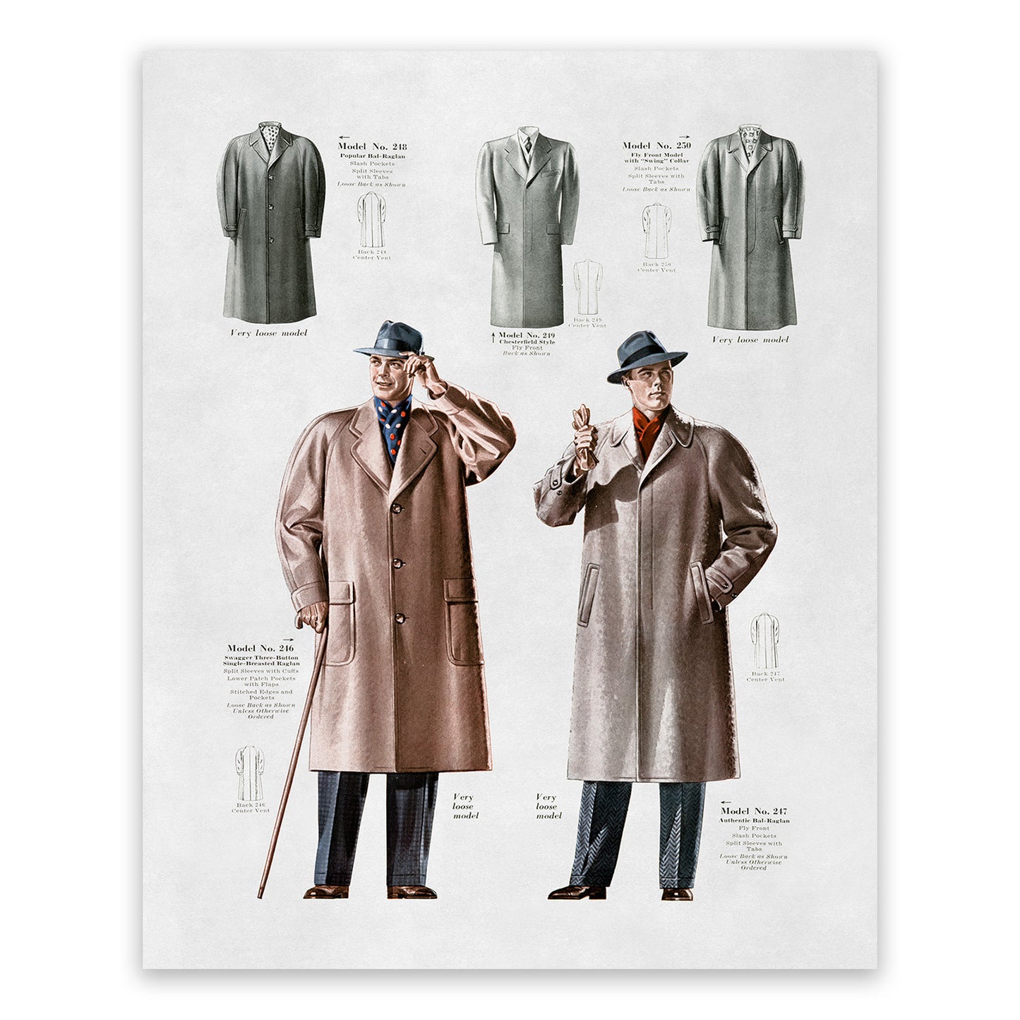 Men's Suit Overcoat Vintage Fashion Print, 1930s-1940s Department Store Catalog, FDS4