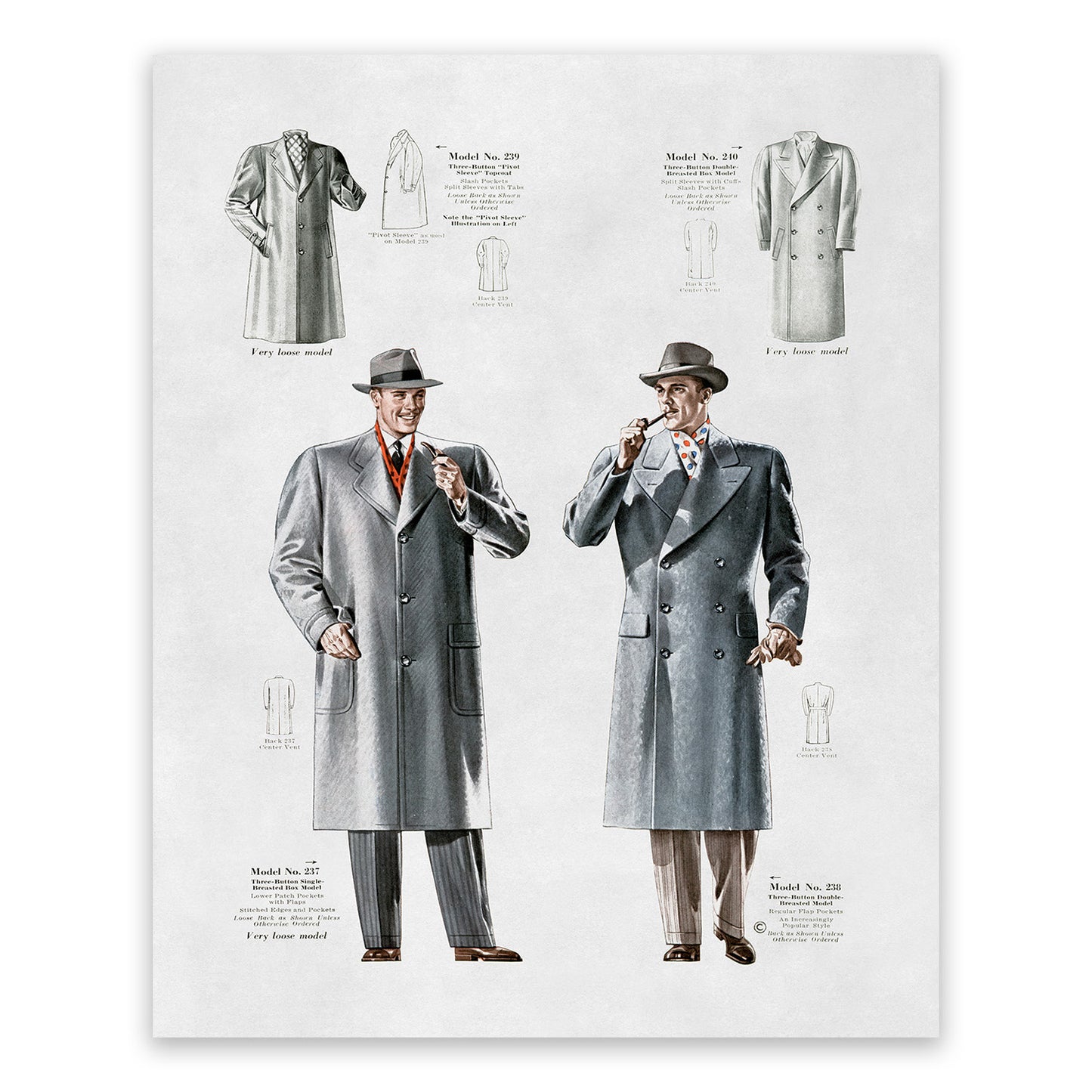 Men's Suit Topcoat Vintage Fashion Print, 1930s-1940s Department Store Catalog, FDS5