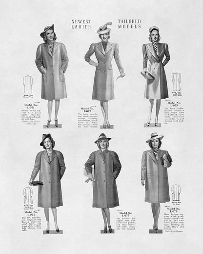 Women's Formal Topcoat Vintage Fashion Print, 1930s-1940s Department Store Catalog, FDS7