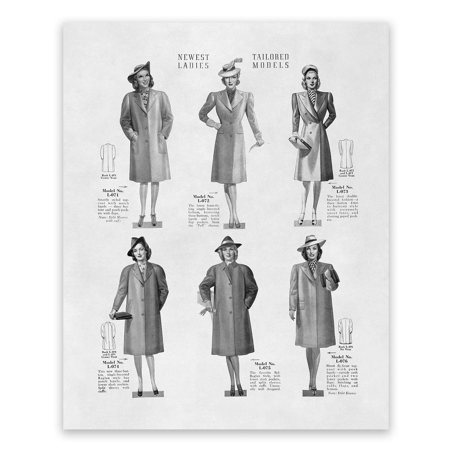 Women's Formal Topcoat Vintage Fashion Print, 1930s-1940s Department Store Catalog, FDS7