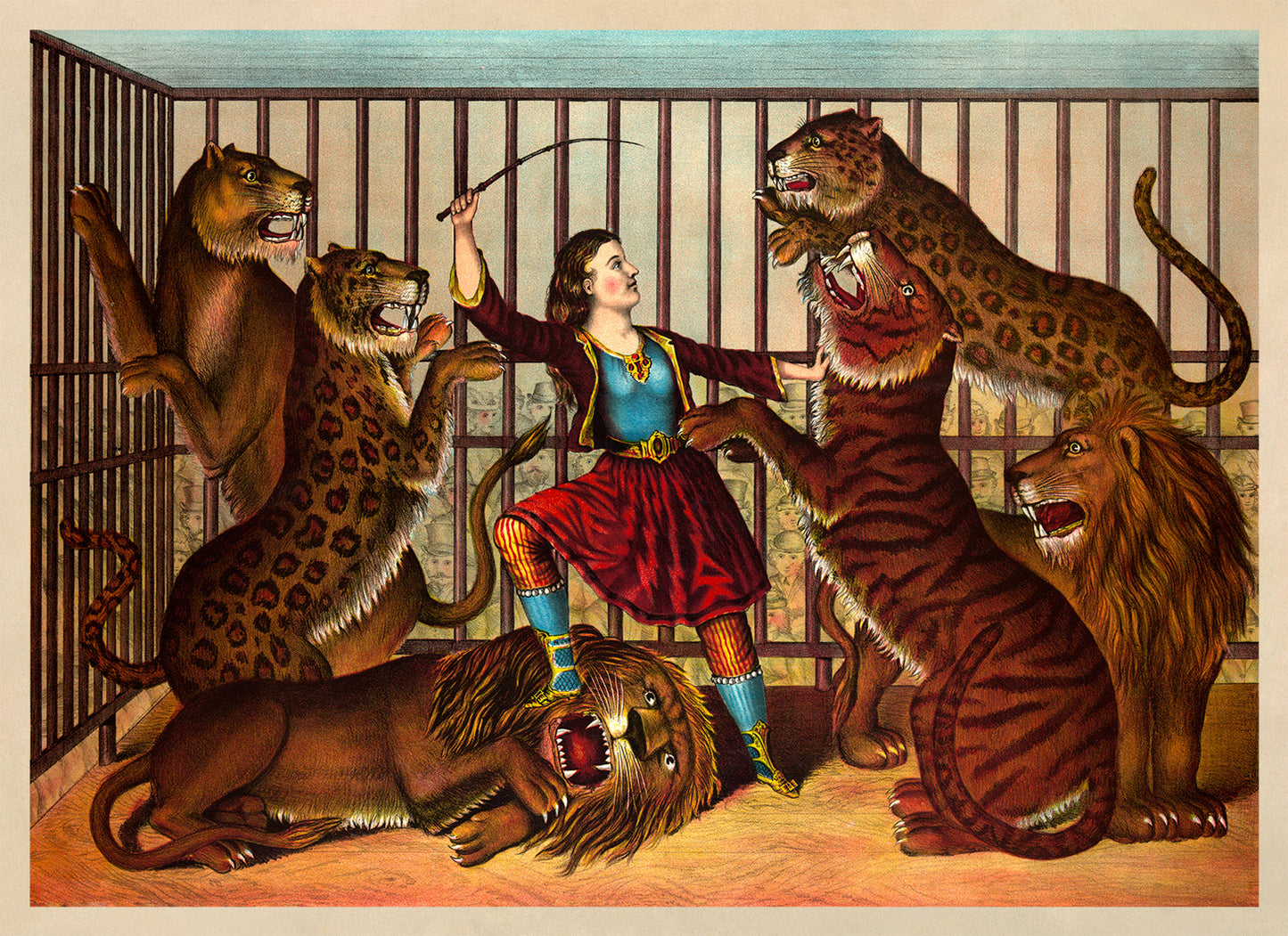 Circus Female Lion Tamer Poster, Vintage Style Circus Print