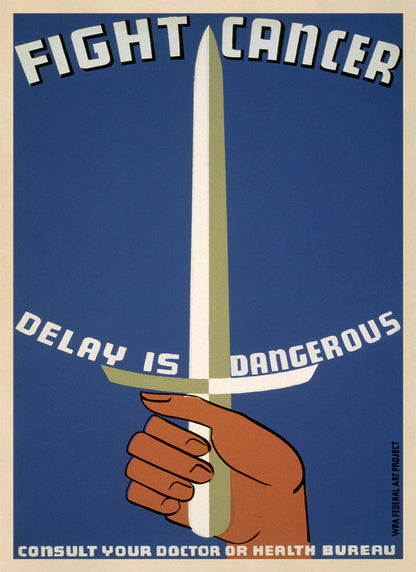 Fight Cancer WPA Federal Project Poster, Vintage Style 1930s Works Progress Administration Print