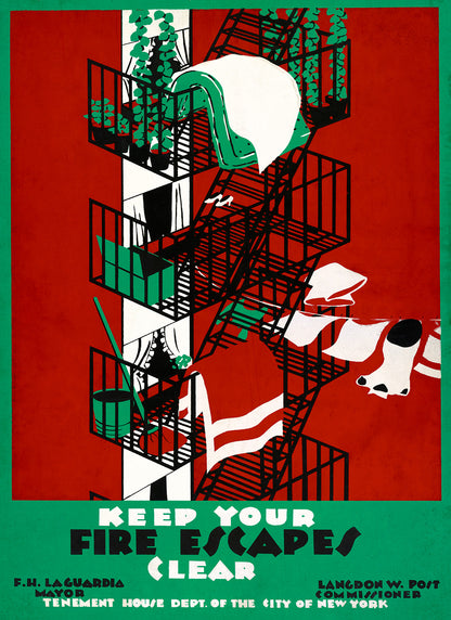 Keep Your Fire Escapes Clear  WPA Federal Art Project Poster, Vintage Style 1930s Works Progress Administration Print