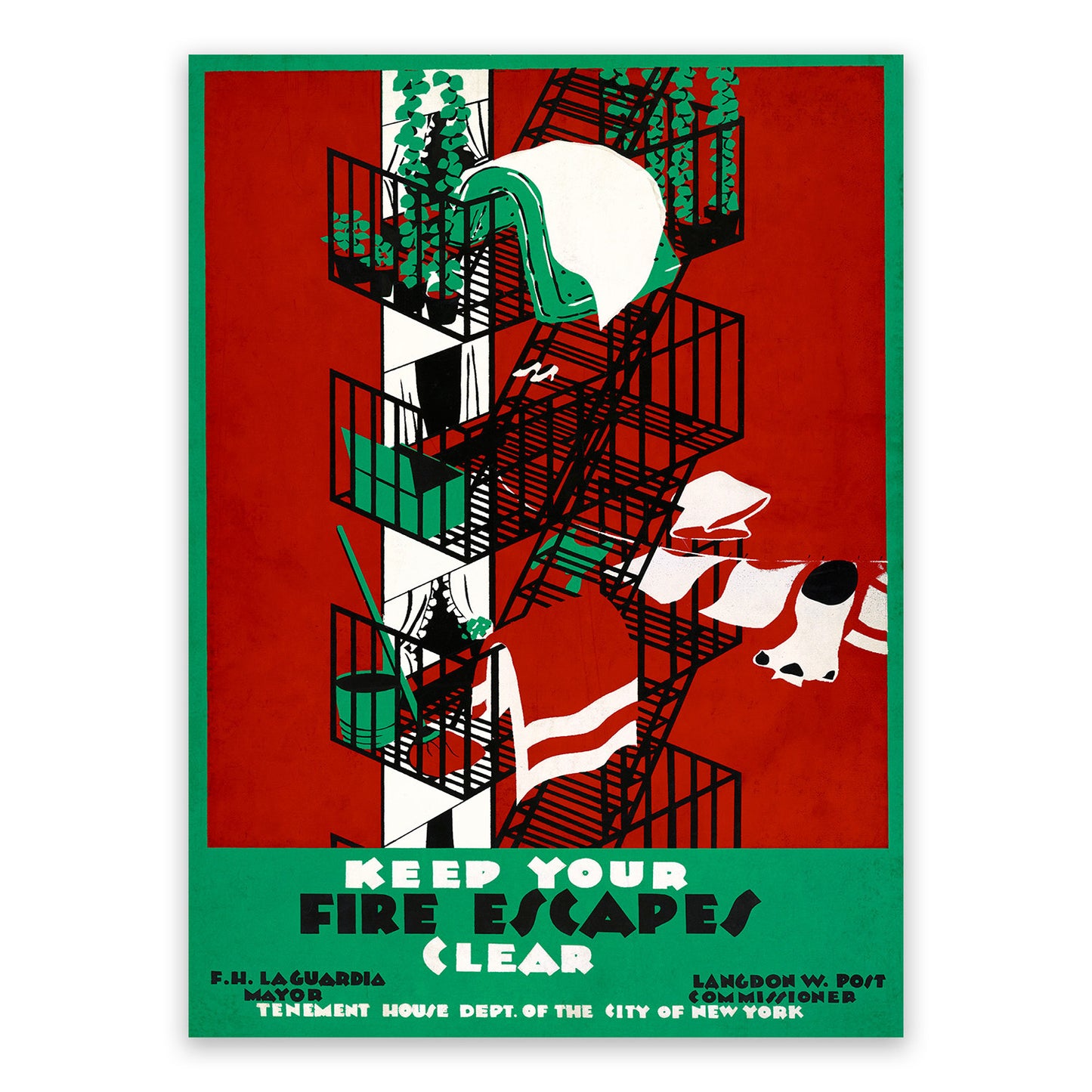 Keep Your Fire Escapes Clear  WPA Federal Art Project Poster, Vintage Style 1930s Works Progress Administration Print