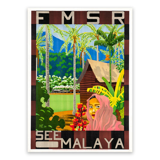 See Malaya Malaysia Travel Poster, Vintage Style 1930s Malaysian Travel Advertisement Print