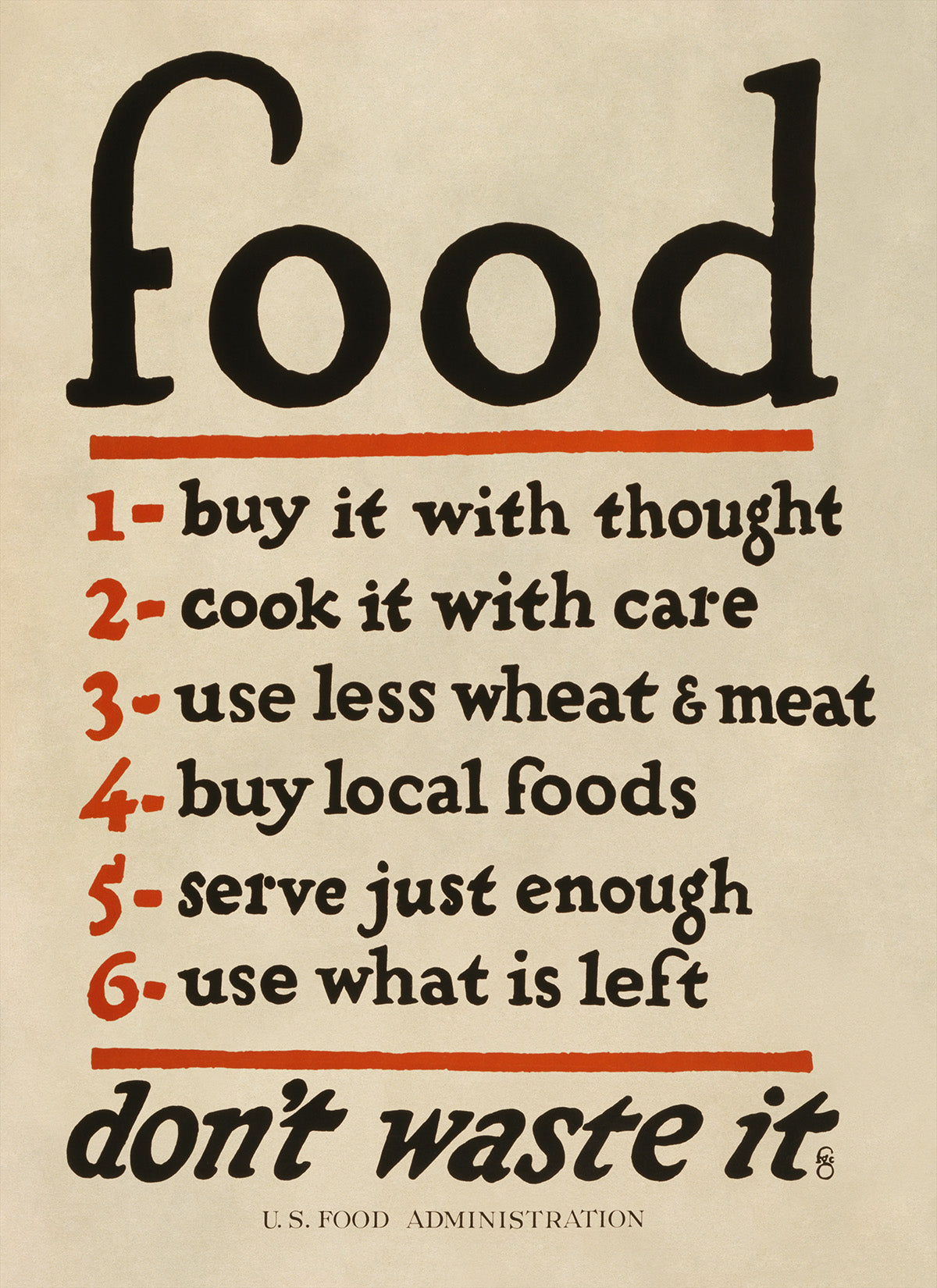 Food Don't Waste It Checklist Wartime Food Rationing Poster,  Vintage Style 1917 World War One Print