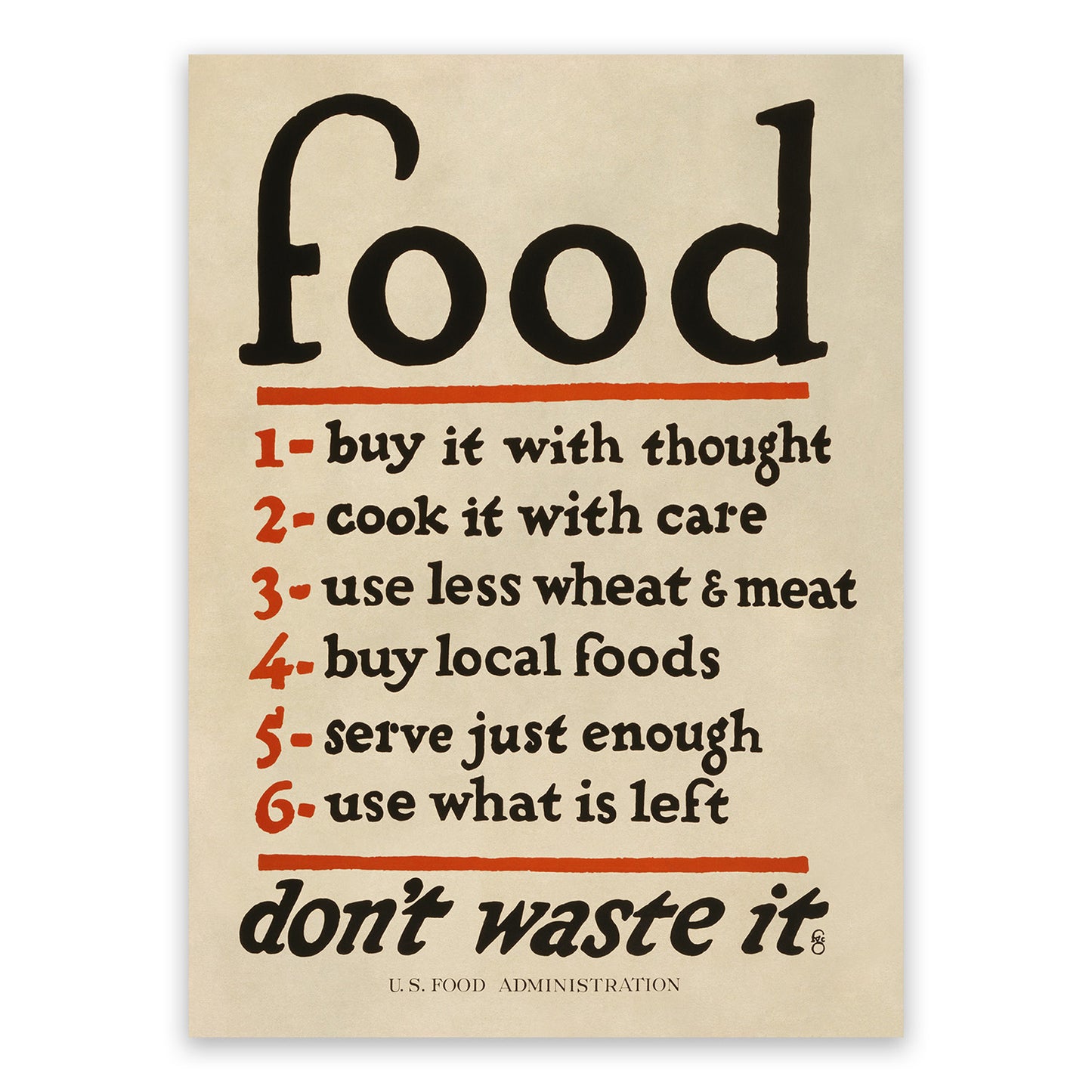 Food Don't Waste It Checklist Wartime Food Rationing Poster,  Vintage Style 1917 World War One Print