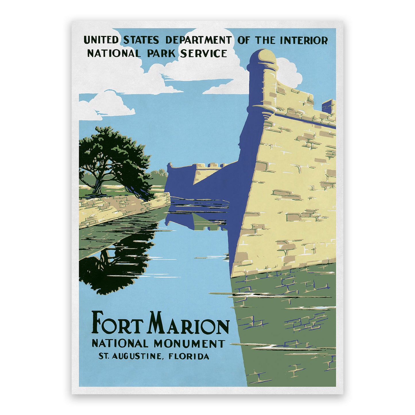 Fort Marion National Park Travel Poster, Vintage Style 1930s Florida Travel Advertisement Print