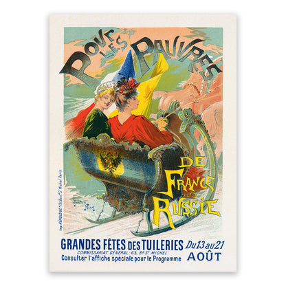 Pour Les Pauvers French Festival Advertisement Poster, Vintage Style Belle Epoque Print