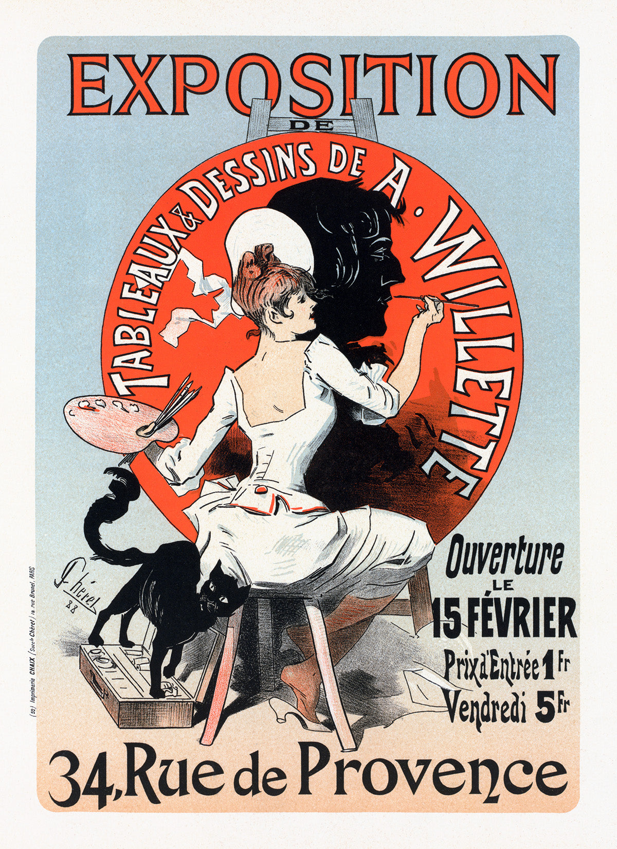 Art Exposition French Advertisement Poster, Vintage Style Belle Epoque Jules Cheret Print