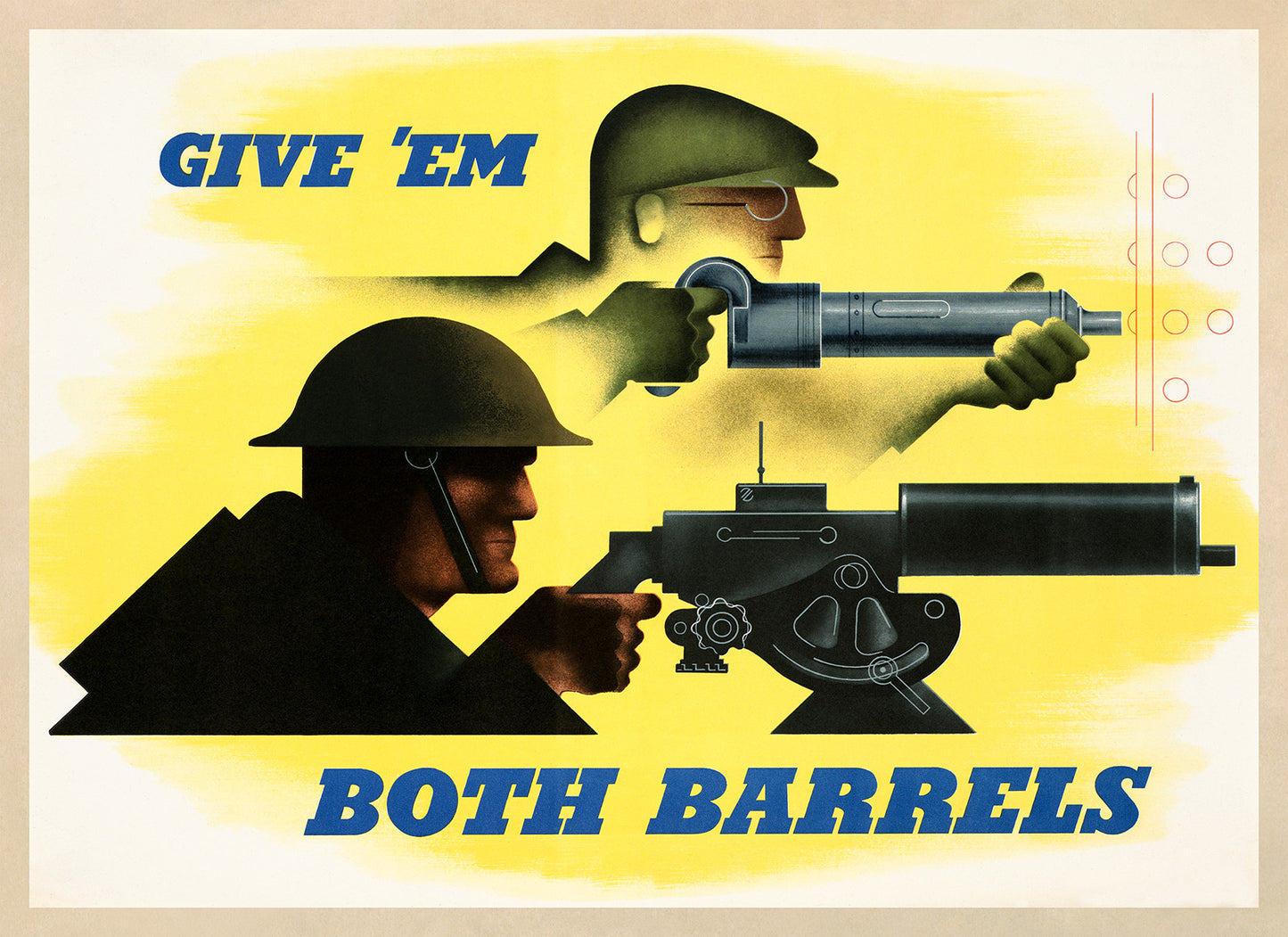 Give Em' Both Barrels Wartime Poster, Vintage Style 1940s World War 2 Print