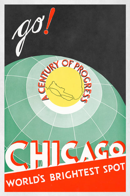 Chicago World's Fair Travel Poster, Vintage Style 1933 Illinois Travel Advertisement Print