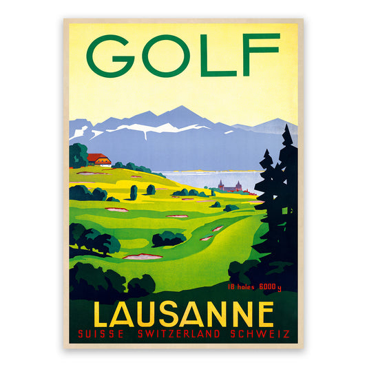 Lausanne Switzerland Travel Poster, Vintage Style 1900s Swiss Golfing Travel Advertisement Print