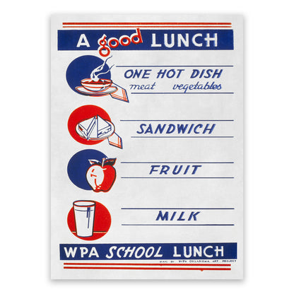 Healthy School Lunch List WPA Federal Art Project Poster, Vintage Style 1930s Works Progress Administration Print