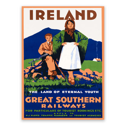 Ireland Railroad Travel Poster, Vintage Style 1900s Irish Railways Travel Advertisement Print