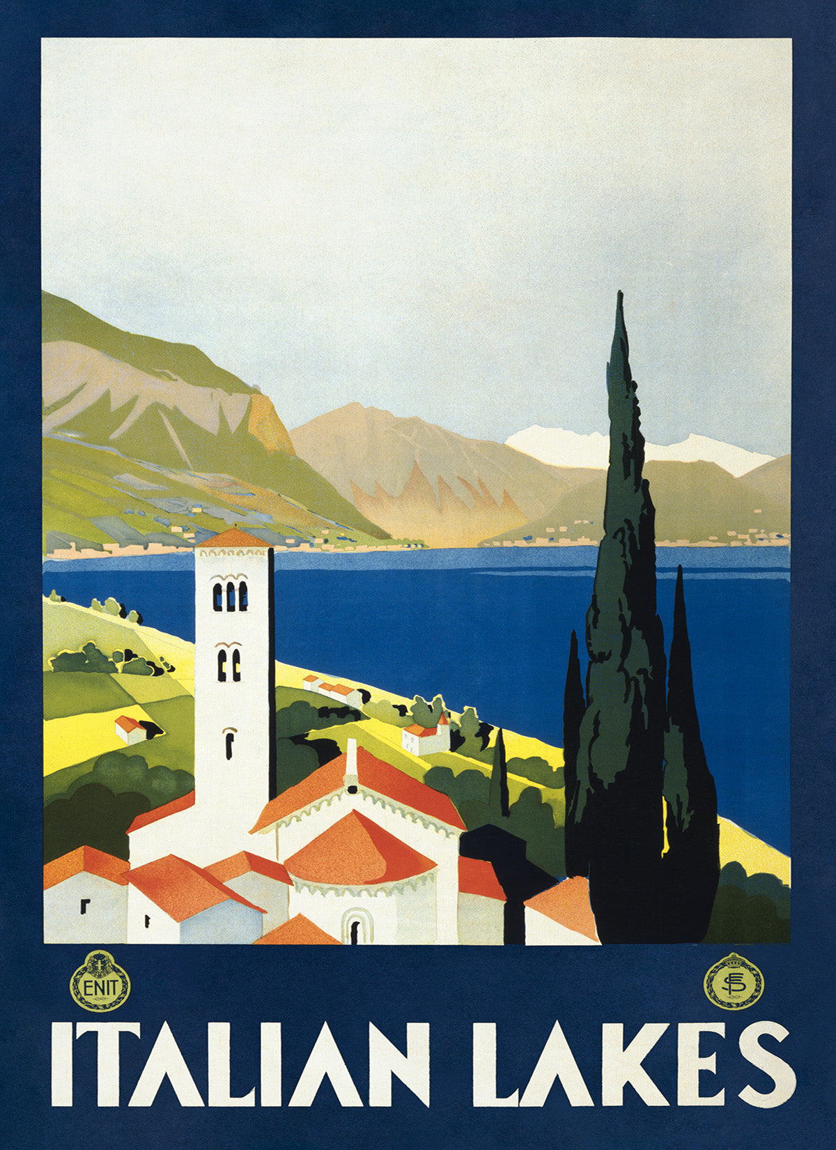 Italian Lakes Travel Poster, Vintage Style 1930s Italy Travel Advertisement Print