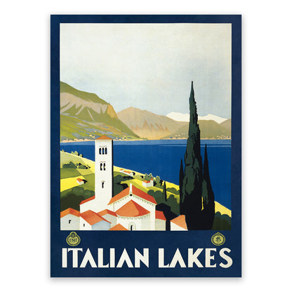 Italian Lakes Travel Poster, Vintage Style 1930s Italy Travel Advertisement Print