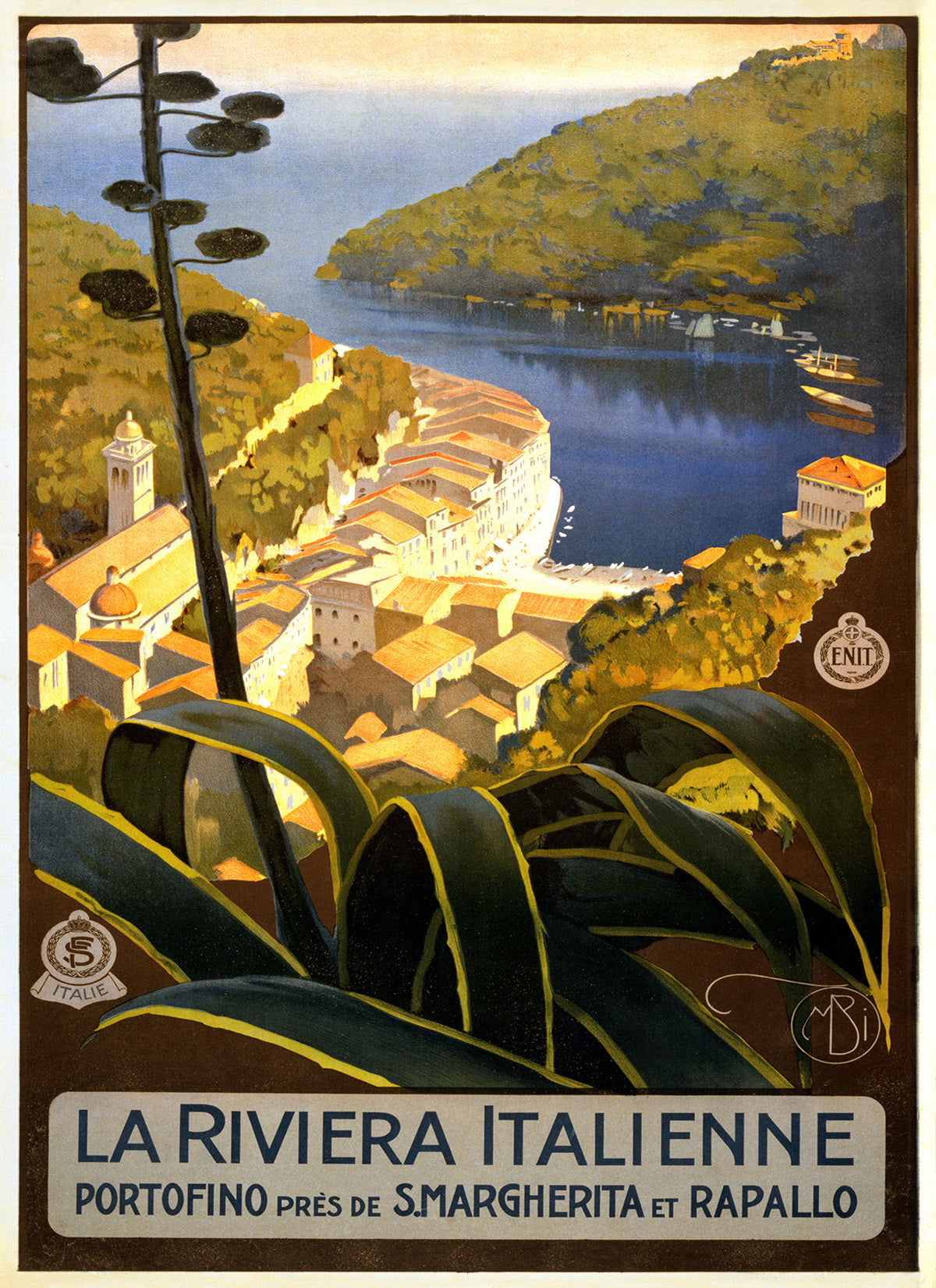 Italian Riviera Travel Poster, Vintage Style 1920s Italy Travel Advertisement Print