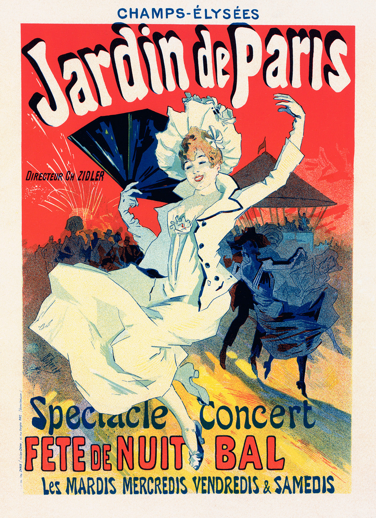 Jardin De Paris French Musical Theater Advertisement Poster, Vintage Style Belle Epoque Jules Cheret Print