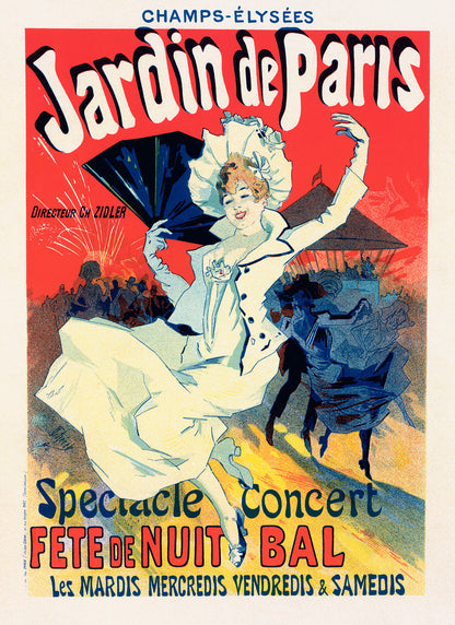 Jardin De Paris French Musical Theater Advertisement Poster, Vintage Style Belle Epoque Jules Cheret Print