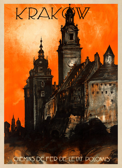 Krakow Poland Travel Poster, Vintage Style 1900s Polish Travel Advertisement Print