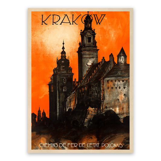 Krakow Poland Travel Poster, Vintage Style 1900s Polish Travel Advertisement Print