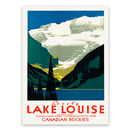 Lake Louise Alberta Canada Travel Poster, Vintage Style 1930s Canadian Travel Advertisement Print