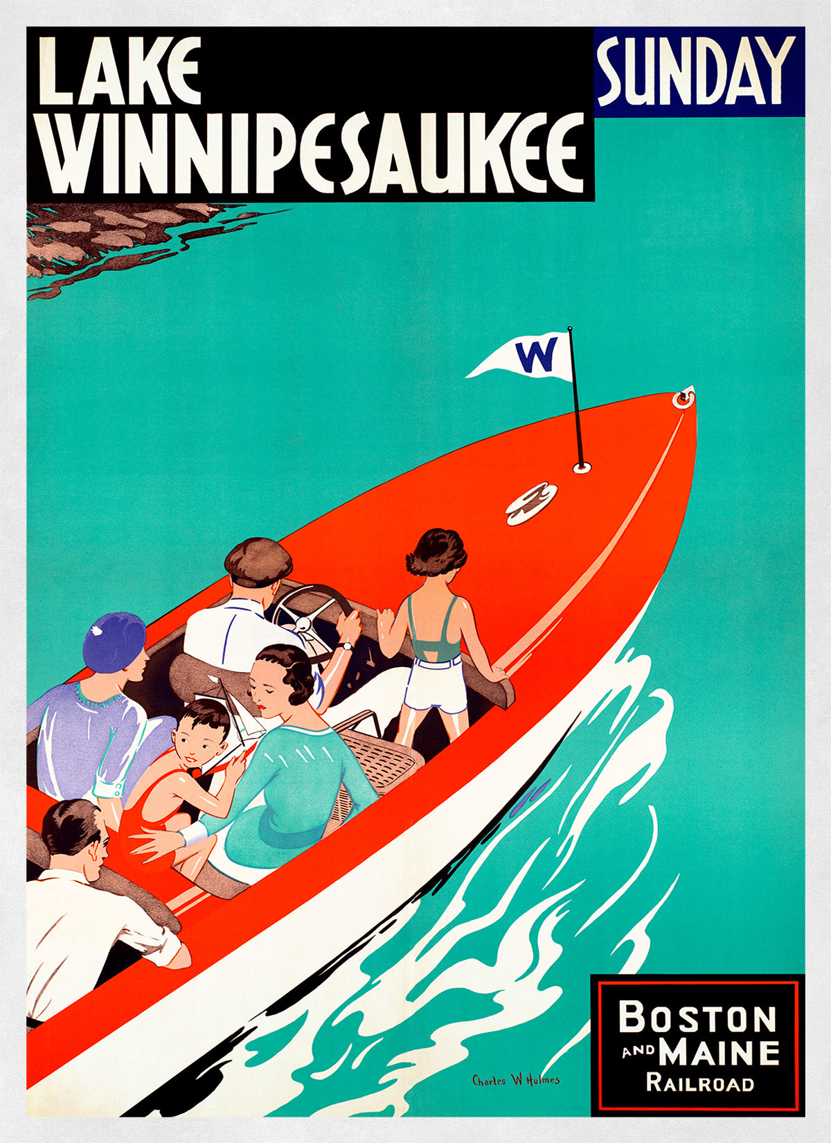 Lake Winnipesaukee Travel Poster, Vintage Style 1900s New Hampshire Travel Advertisement Print