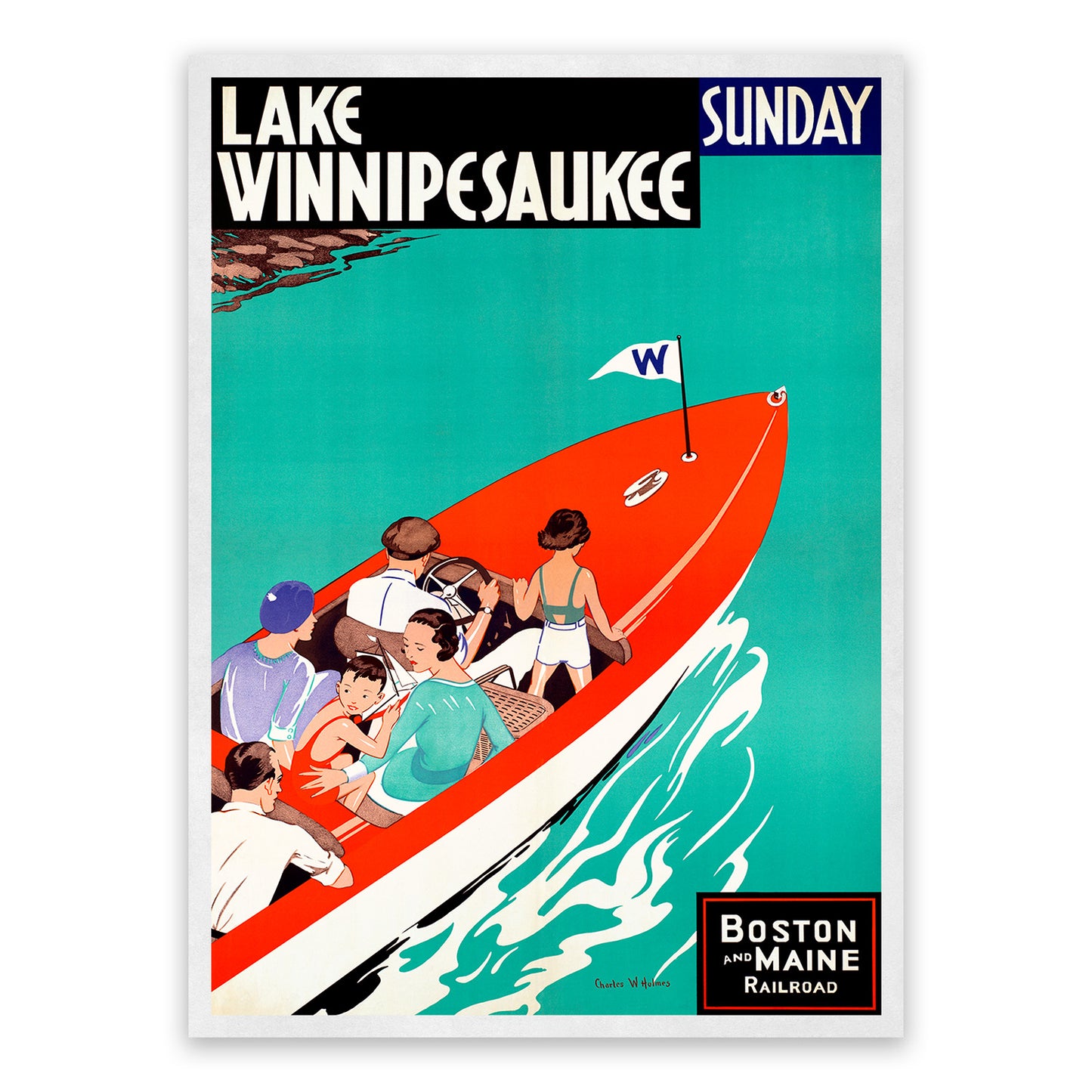 Lake Winnipesaukee Travel Poster, Vintage Style 1900s New Hampshire Travel Advertisement Print