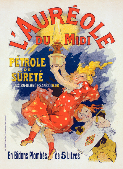 L'Aureole French Lamp Oil Advertisement Poster, Vintage Style Belle Epoque Jules Cheret Print