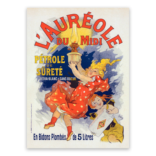 L'Aureole French Lamp Oil Advertisement Poster, Vintage Style Belle Epoque Jules Cheret Print