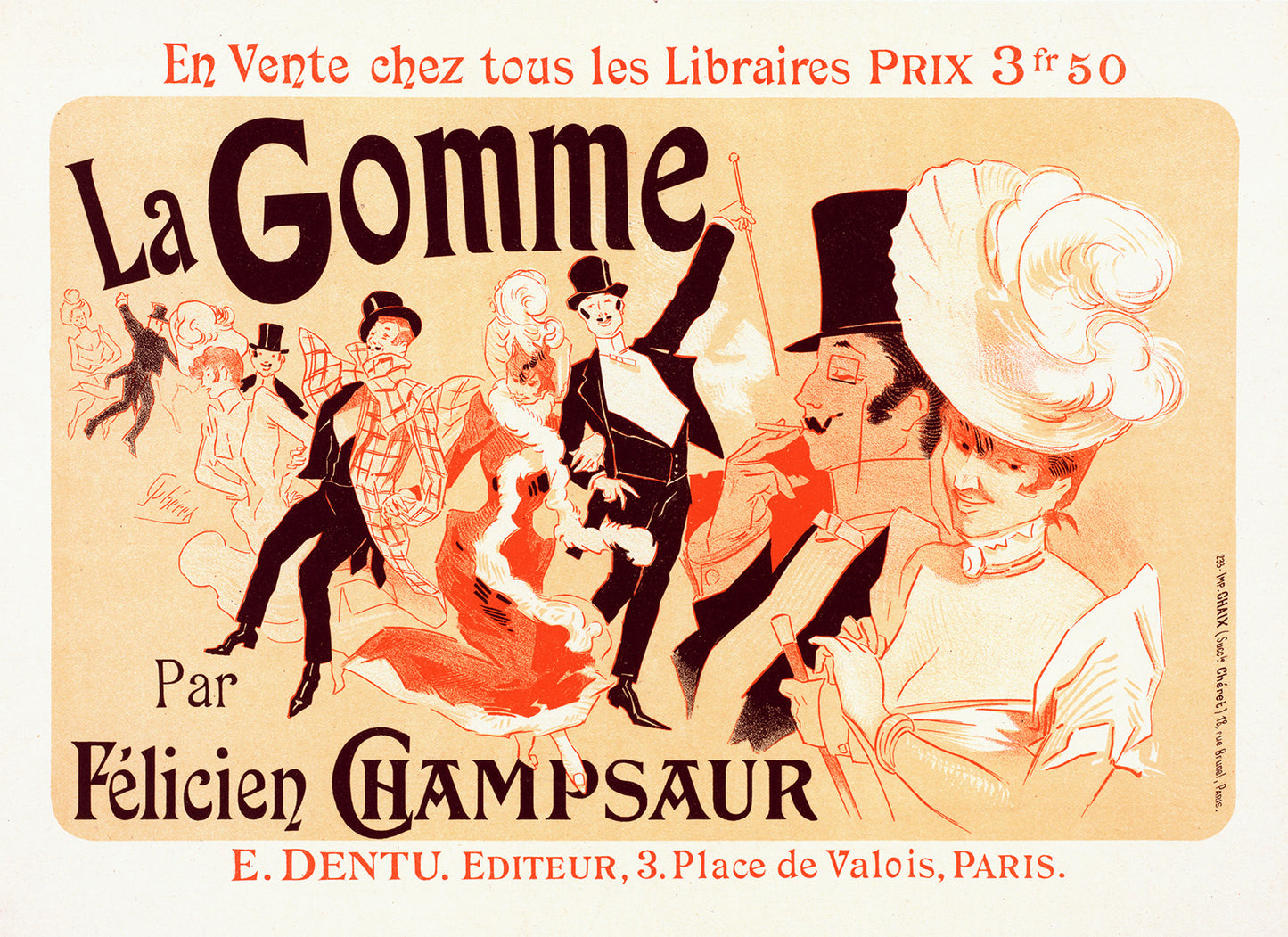 La Gomme French Musical Theater Advertisement Poster, Vintage Style Belle Epoque Jules Cheret Print