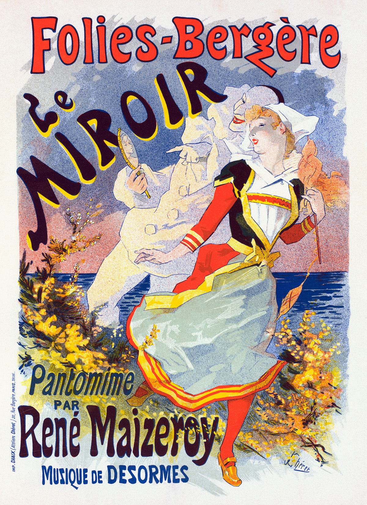 Me Miroir French Musical Theater Advertisement Poster, Vintage Style Belle Epoque Jules Cheret Print