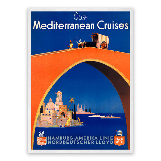 German Cruise Ship Travel Poster, Vintage Style 1900s Mediterranean Travel Advertisement Print