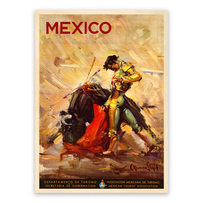 Mexico Bullfighter Travel Poster, Vintage Style 1940s Mexican Matador Travel Advertisement Print