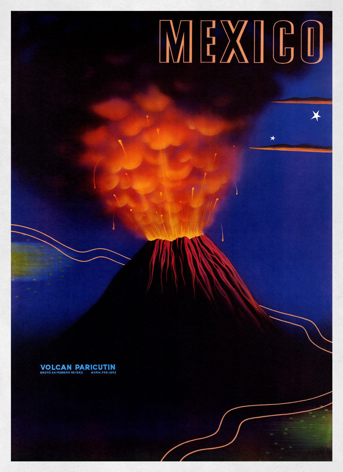 Mexico Volcano Travel Poster, Vintage Style 1900s Mexican Travel Advertisement Print