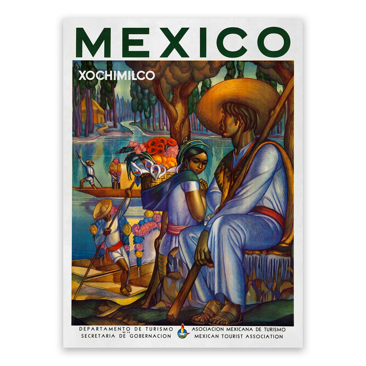 Xochimilco Mexico Travel Poster, Vintage Style 1900s Mexican Tourism Advertisement Print