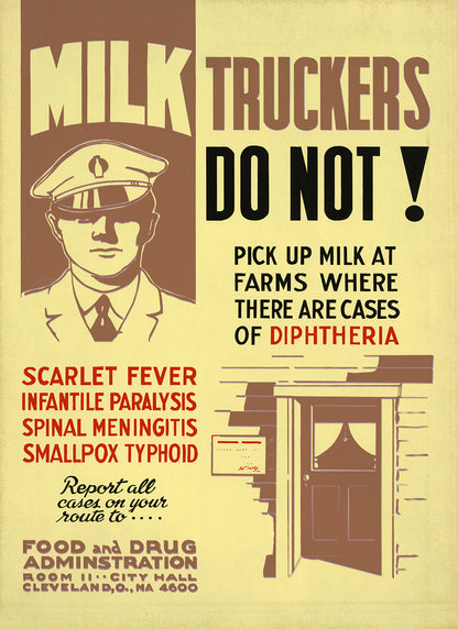 Milk Trucker Disease Prevention and Public Health WPA Federal Art Project Poster, Vintage Style 1930s Works Progress Administration Print