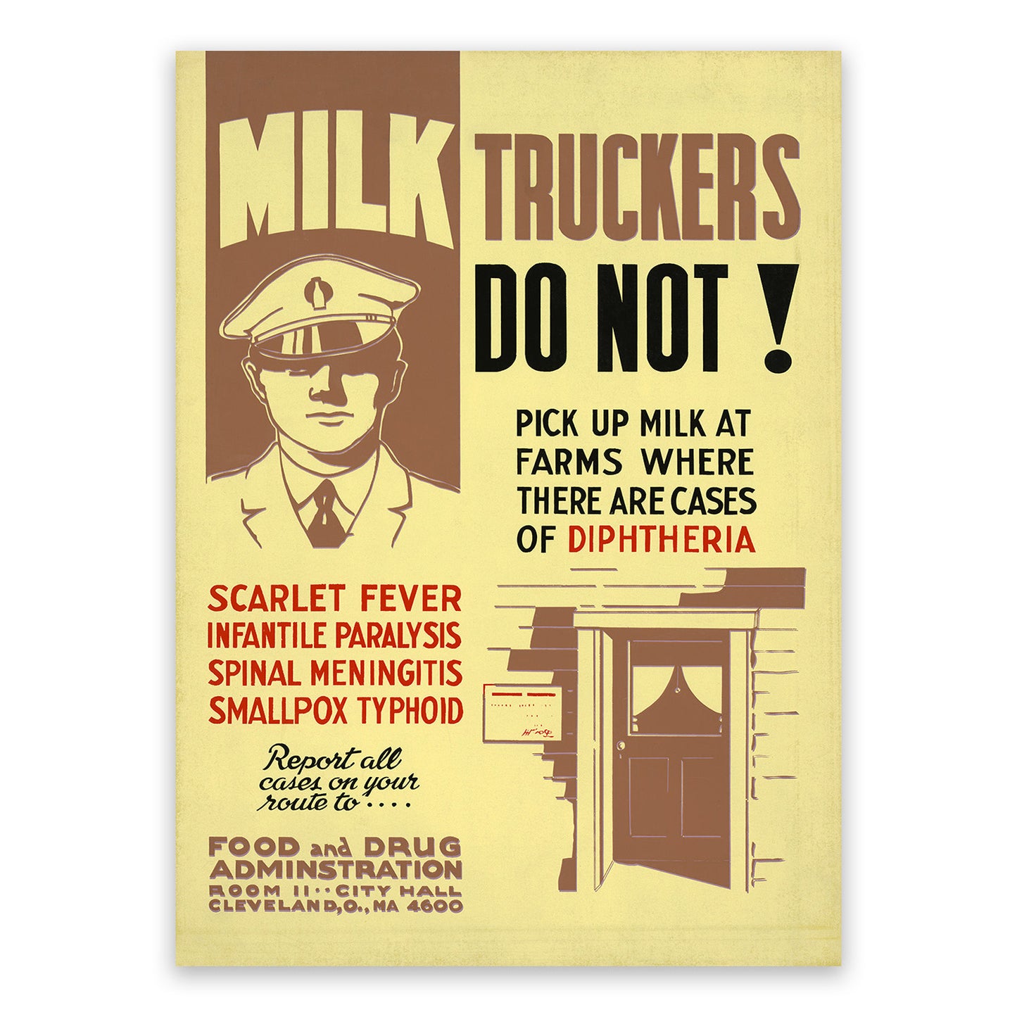 Milk Trucker Disease Prevention and Public Health WPA Federal Art Project Poster, Vintage Style 1930s Works Progress Administration Print