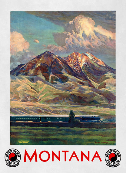 Montana Travel Poster, Vintage Style 1900s Railroad Travel Advertisement Print