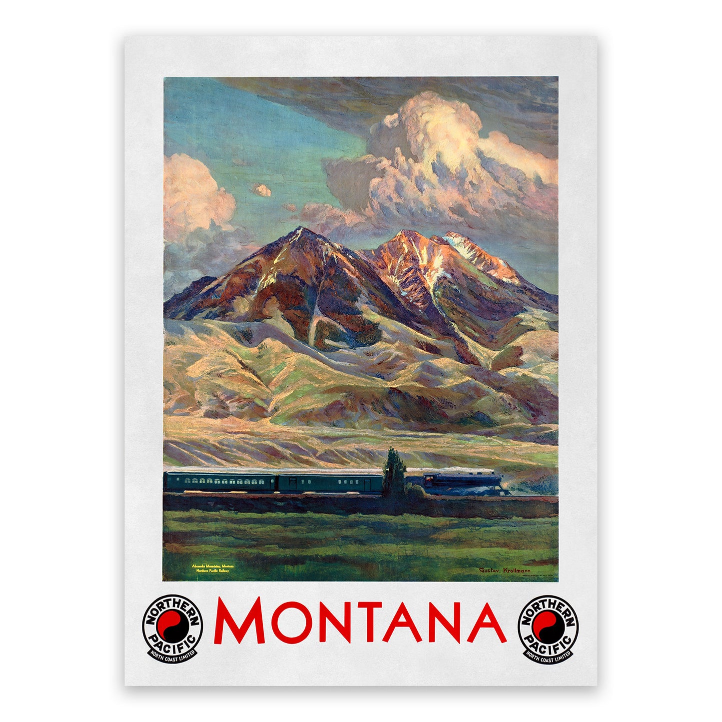 Montana Travel Poster, Vintage Style 1900s Railroad Travel Advertisement Print