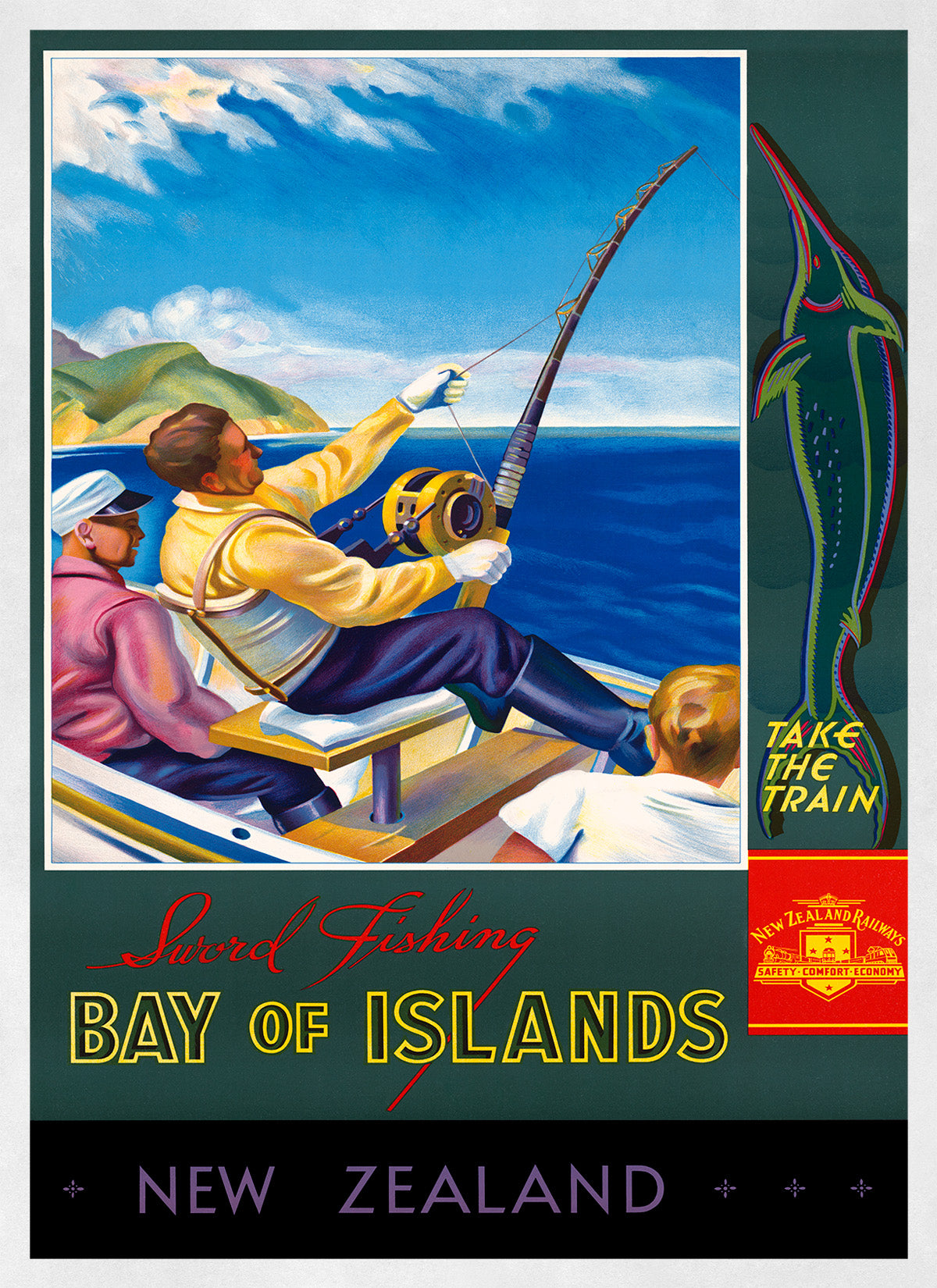 Bay of Islands Travel Poster, Vintage Style 1930s New Zealand Travel Advertisement Print