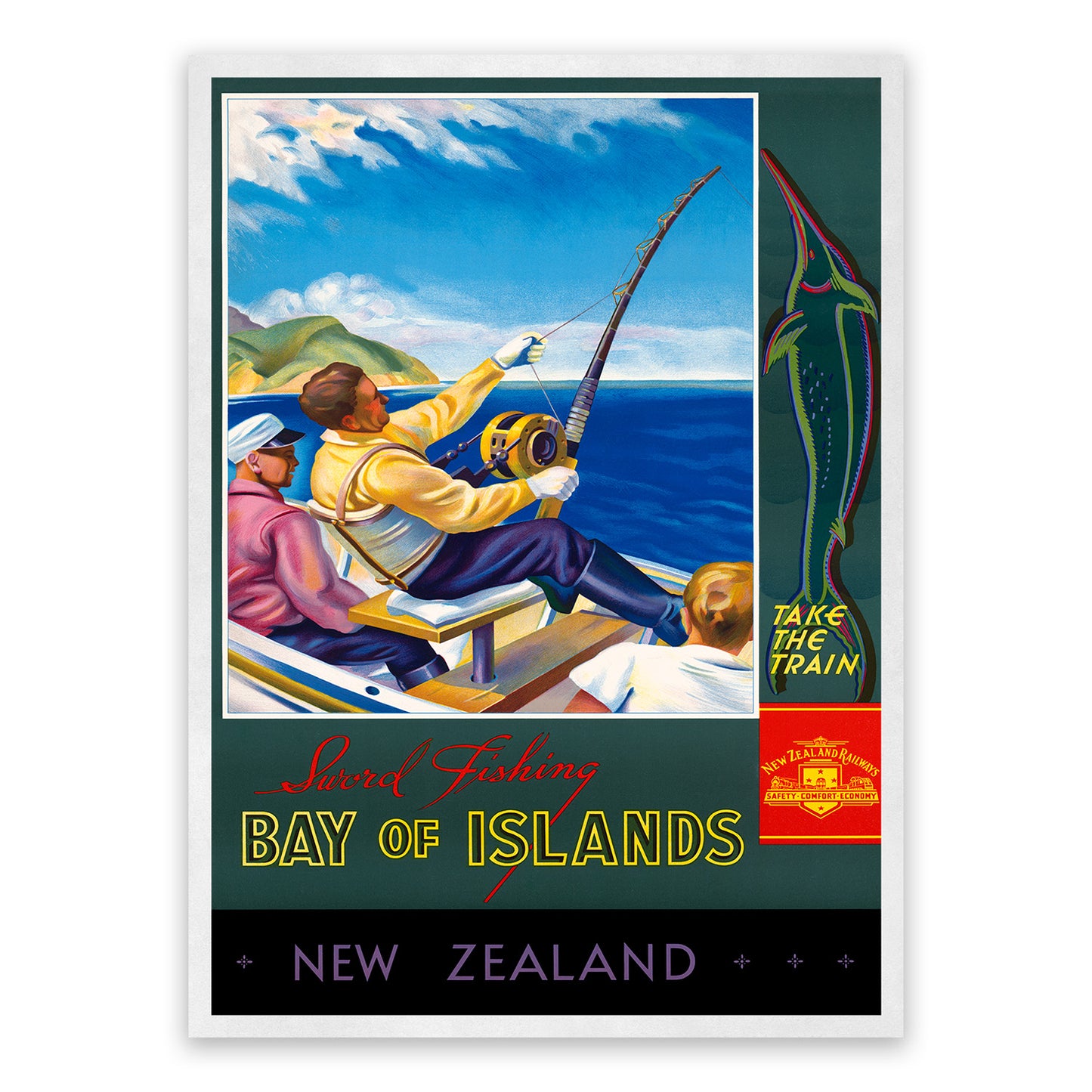 Bay of Islands Travel Poster, Vintage Style 1930s New Zealand Travel Advertisement Print