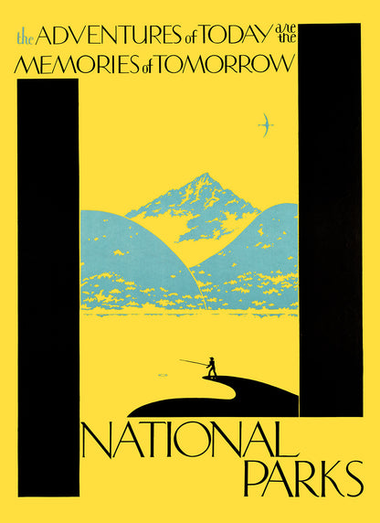 Adventures Of Today Outdoors National Parks Travel Poster, Vintage Style 1930s Retro Travel Advertisement Print