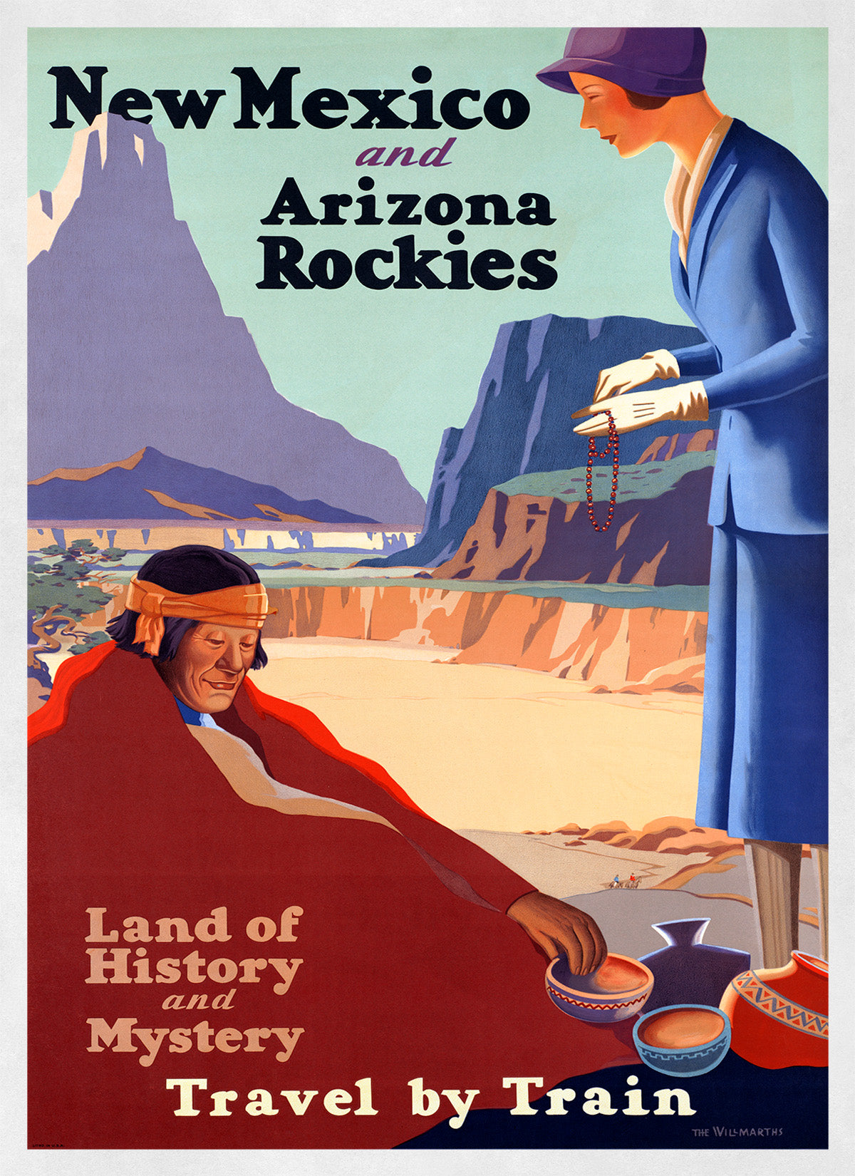 New Mexico and Arizona Railroad Travel Poster, Vintage Style 1920s Railway Travel Advertisement Print