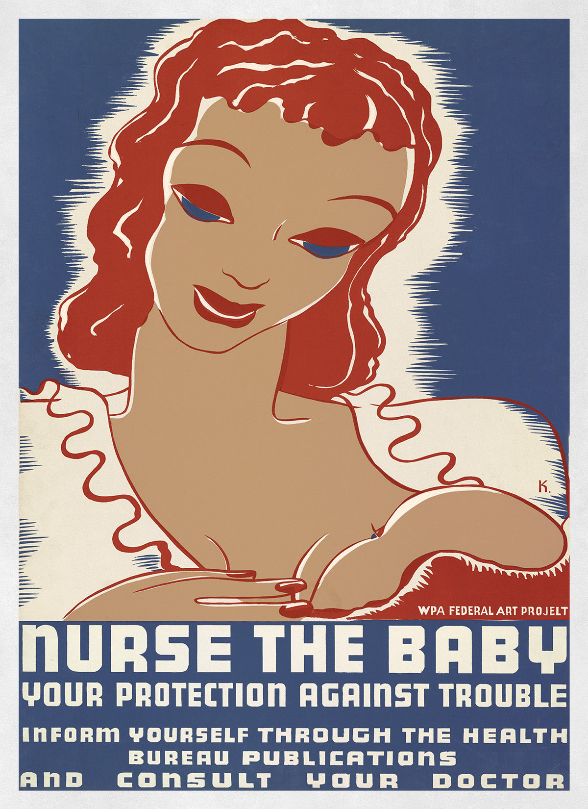 Nursing Mother Health WPA Federal Art Project Poster, Vintage Style 1930s Works Progress Administration Print