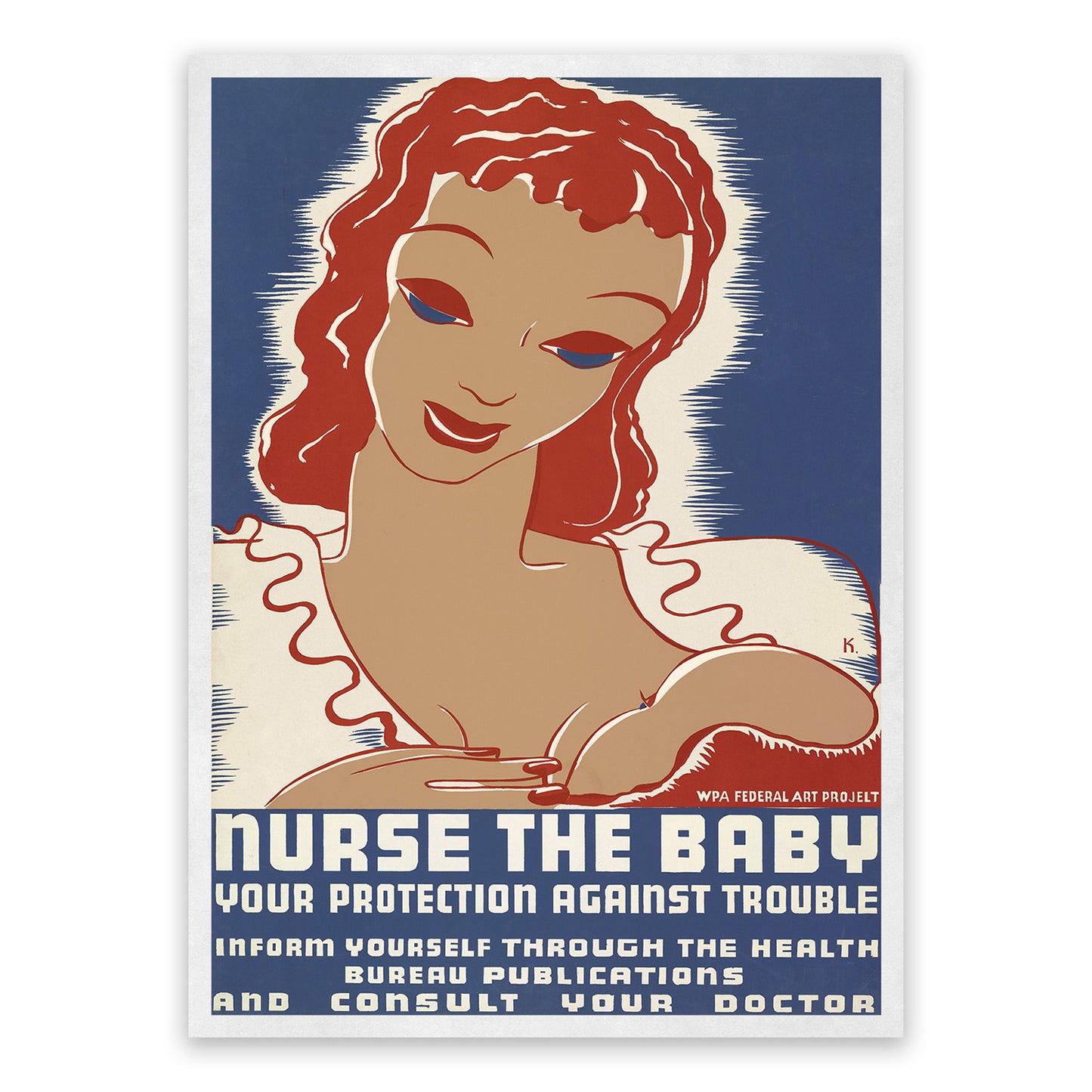 Nursing Mother Health WPA Federal Art Project Poster, Vintage Style 1930s Works Progress Administration Print